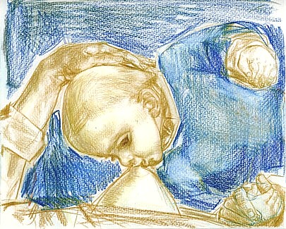 Mother and child, sketch, crayon on paper, 23x27cm, 2004
