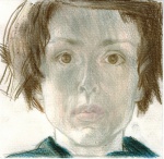 Self-portrait, crayon on paper, 15x15cm, 2007